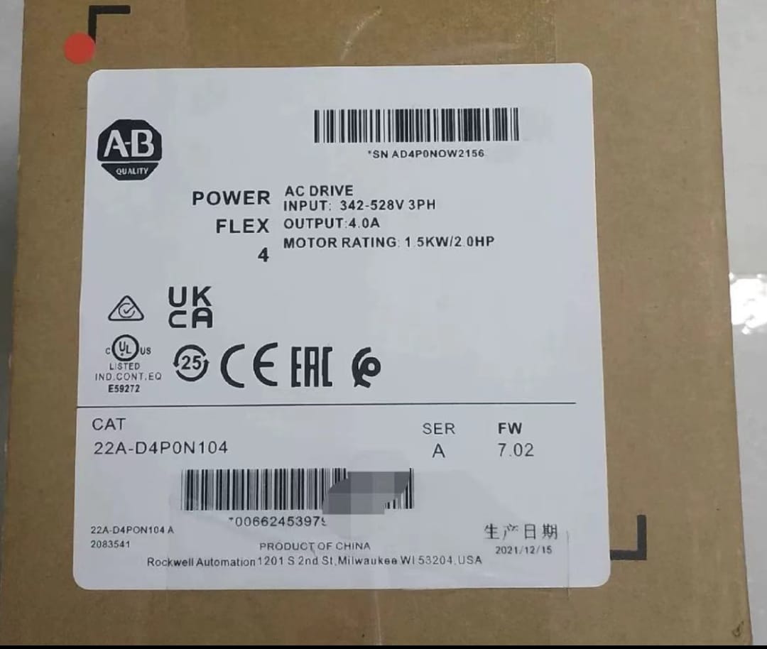 Allen Bradley 22A-D4P0N104 PowerFlex 4 İnverter Sürücü, 3 Fazlı, 1,5 kW, 400 V ac, 4 A, 240Hz